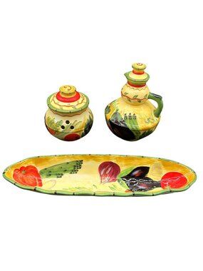 Certified International Pamela Gladding Garlic Keeper Oil Bottle Serving Tray